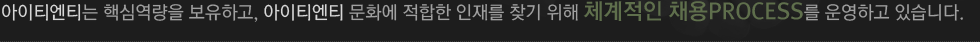 아이티엔티는 핵심역량을 보유하고, 아이티엔티 문화에 적합한 인재를 찾기 위해 체계적인 채용PROCESS를 운영하고 있습니다.